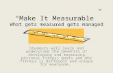 “Make It Measurable” What gets measured gets managed Students will learn and understand the benefits of developing and measuring personal fitness goals.