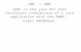 JDBC / ODBC JDBC is the java API that facilitate interaction of a java application with the DBMS. FIRST APPROACH: