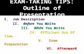 EXAM-TAKING TIPS: Outline of Presentation I. Job Description II. Before You Write II. Before You Write III. While You Write III. While You Write IV. Efficient.