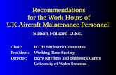 Recommendations for the Work Hours of UK Aircraft Maintenance Personnel Simon Folkard D.Sc. Chair:ICOH Shiftwork Committee President:Working Time Society.