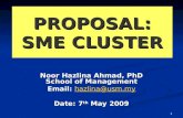 PROPOSAL: SME CLUSTER Noor Hazlina Ahmad, PhD School of Management Email: hazlina@usm.my hazlina@usm.my Date: 7 th May 2009 1.