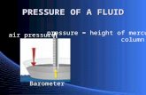 PRESSURE OF A FLUID Barometer air pressure pressure = height of mercury column.