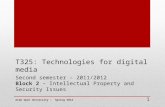 T325: Technologies for digital media Second semester – 2011/2012 Block 2 – Intellectual Property and Security Issues 1 Arab Open University – Spring 2012.