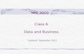 Class 6 Data and Business MIS 2000 Updated: September 2012.