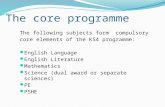 The core programme The following subjects form compulsory core elements of the KS4 programme: English Language English Literature Mathematics Science (dual.