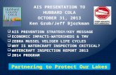 AIS PRESENTATION TO HUBBARD COLA OCTOBER 31, 2013 Ken Grob/Jeff Bjorkman  AIS PREVENTION STRATEGY/KEY MESSAGE  ECONOMIC IMPACTS-WATERSHEDS & TMV  ZEBRA.