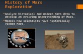 History of Mars Exploration  Analyze historical and modern Mars data to develop an evolving understanding of Mars.  Models how scientists have historically.