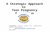 A Strategic Approach to Teen Pregnancy Prevention Presenter: Gale E. Grant, M.A., Adolescent Health Coordinator gale.grant@vdh.virginia.gov 205.3902gale.grant@vdh.virginia.gov.