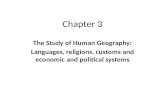 Chapter 3 The Study of Human Geography: Languages, religions, customs and economic and political systems.
