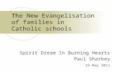 The New Evangelisation of families in Catholic schools Spirit Dream In Burning Hearts Paul Sharkey 29 May 2011.