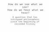How do we see what we see? How do we hear what we hear? A question that has intrigued philosophers since the beginning of recorded history.