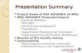 Presentation Summary Presentation Summary Project Goals of NSF ADVANCE at WSU WSU ADVANCE Programs/Impact  External Mentors  PRO-NET  Social Science.
