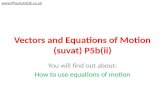 Vectors and Equations of Motion (suvat) P5b(ii) You will find out about: How to use equations of motion .