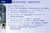 Course ILT Directory services Unit objectives Describe Windows networking concepts Discuss planning of a directory services “implementation” Describe and.