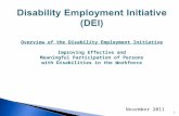 Overview of the Disability Employment Initiative Improving Effective and Meaningful Participation of Persons with Disabilities in the Workforce November.
