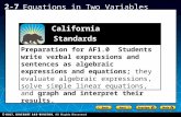 Holt CA Course 1 2-7 Equations in Two Variables Preparation for AF1.0 Students write verbal expressions and sentences as algebraic expressions and equations;