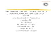 THE INTEGRATION AND USE OF TRIZ WITH OTHER INNOVATION AND ASSESSMENT TOOLS American Creativity Association Houston, TX April 2, 2004 Jack Hipple, Principal.