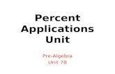 Percent Applications Unit Pre-Algebra Unit 7B. Here are some percent frameworks that will be helpful for you!  I = PRT Retail price = Wholesale price.