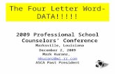 The Four Letter Word- DATA!!!!! 2009 Professional School Counselors’ Conference Marksville, Louisiana December 2, 2009 Mark Kuranz, mkuranz@wi.rr.com.