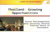 (1) Ms. Ajarin Pattanapanchai Deputy Secretary General Thailand Board of Investment Thailand: Growing Opportunities.