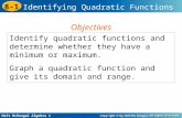 Holt McDougal Algebra 1 8-1 Identifying Quadratic Functions Identify quadratic functions and determine whether they have a minimum or maximum. Graph a.