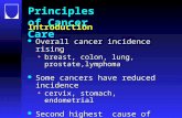 Principles of Cancer Care Introduction l Overall cancer incidence rising u breast, colon, lung, prostate,lymphoma l Some cancers have reduced incidence.