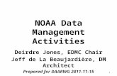 NOAA Data Management Activities Deirdre Jones, EDMC Chair Jeff de La Beaujardière, DM Architect Prepared for DAARWG 2011-11-15 1.