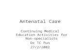 Antenatal Care Continuing Medical Education Activities for Non-specialists Dr TC Pun 27/2/2002.