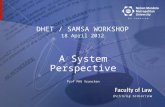 DHET / SAMSA WORKSHOP 18 April 2012 A System Perspective Prof PHG Vrancken.