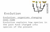 Evolution Evolution: organisms changing over time Evolution explains how species in the past have changed into species of the present.