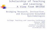 Engaging Faculty in Scholarship of Teaching and Learning: A View from BRIDGE Bridging Research, Instruction, and Discipline-Grounded Epistemologies College.