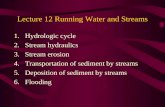 Lecture 12 Running Water and Streams 1.Hydrologic cycle 2.Stream hydraulics 3.Stream erosion 4.Transportation of sediment by streams 5.Deposition of sediment.