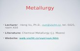Metallurgy Lecturer : Hong Vu, Ph.D., vun@vscht.cz, tel.:5025, room A50vun@vscht.cz Literature: Chemical Metallurgy (J.J. Moore) Website: web.vscht.cz/vun/vun.htmweb.vscht.cz/vun/vun.htm.
