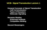MCB- Signal Transduction Lecture 1 General Concepts of Signal Transduction Cell Communication Types of Receptors Molecular Signaling Receptor Binding Scatchard.
