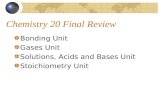 Chemistry 20 Final Review Bonding Unit Gases Unit Solutions, Acids and Bases Unit Stoichiometry Unit.