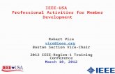 IEEE-USA Professional Activities for Member Development Robert Vice vice@ieee.org Boston Section Vice-Chair 2012 IEEE-Region-1 Training Conference March.