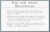 Big and Small Businesses Small business constitute the engine that fuels the Canadian economy due to the vast number of them Big businesses employ thousands.
