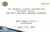 THE MIGRANT STUDENT INFORMATION EXCHANGE (MSIX): HOW MSIX CAN HELP MIGRANT STUDENTS 1 2013 Idaho Title I Conference April 8-9, 2013.