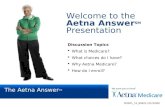 Welcome to the Aetna Answer SM Presentation Discussion Topics  What is Medicare?  What choices do I have?  Why Aetna Medicare?  How do I enroll? M0001_7A_80822.