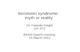 Serotonin syndrome: myth or reality Dr Yolande Knight GP ST2 BASH GpwSI meeting 15 March 2012.