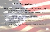 1 st Amendment Congress shall make no law respecting… 1.an establishment of religion, or 2.prohibiting the free exercise thereof; or 3.abridging the freedom.