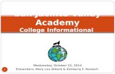 Wednesday, October 22, 2014 Presenters: Mary Lou Dillard & Kimberly F. Romeril 1 San Jacinto Valley Academy College Informational Workshop.
