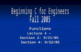 Functions Lecture 4 – Section 2: 9/21/05 Section 4: 9/22/05.