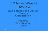 1 st Nine Weeks Review Living Things and Viruses Ecology Classification Jeopardy Test Review Game.
