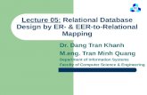 Lecture 05: Relational Database Design by ER- & EER-to- Relational Mapping Dr. Dang Tran Khanh M.eng. Tran Minh Quang Department of Information Systems.