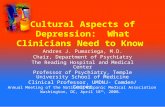 1 Cultural Aspects of Depression: What Clinicians Need to Know Andres J. Pumariega, M.D. Chair, Department of Psychiatry The Reading Hospital and Medical.