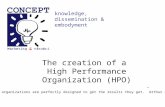 The creation of a High Performance Organization (HPO) knowledge, dissemination & embodyment “All organizations are perfectly designed to get the results.
