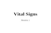 Vital Signs Module 1. (Cardinal Signs) abr. V.S. Includes body temperature, pulse rate, respiratory rate, and blood pressure Checked to monitor the functions.