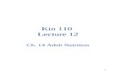 1 Kin 110 Lecture 12 Ch. 14 Adult Nutrition. 2 Adult Years Healthful Long Life –Healthful diet –moderate physical activity –avoid tobacco, adequate sleep.