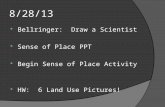 8/28/13  Bellringer: Draw a Scientist  Sense of Place PPT  Begin Sense of Place Activity  HW: 6 Land Use Pictures!